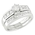 14K White Gold 1 Carat Square and Round Cut Diamond Bridal Ring Set