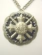 Large Metal, Leather and Crystal Coat of Arms Crossed Swords Pendant