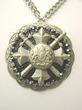 Large Metal, Leather and Crystal Coat of Arms Crossed Swords Pendant