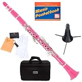 Mendini MCT-PK B Flat Pink ABS Clarinet w/ Case, Stand, Mouthpiece, Box of 10 Reeds, Cork Grease, & a Pair of Gloves