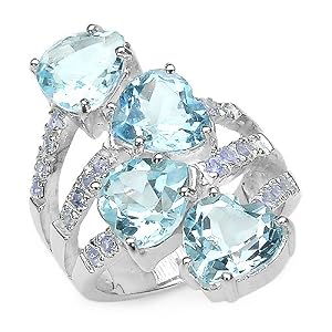 8.40 Carat Genuine Blue Topaz and Tanzanite Sterling Silver Ring by