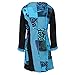 Women's Colorblock Blue And Black Patchwork Artisan V-Neck Tunic Top