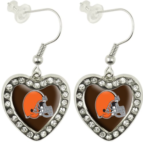 NFL Cleveland Browns Crystal Heart Earrings with Team Logo