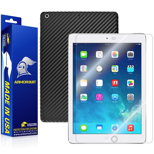 ArmorSuit MilitaryShield - Apple iPad Air Screen Protector + Black Carbon Fiber Full Body Skin Protector / Front Anti-Bubble Ultra HD - Extreme Clarity & Touch Responsive Shield with Lifetime Free Replacements
