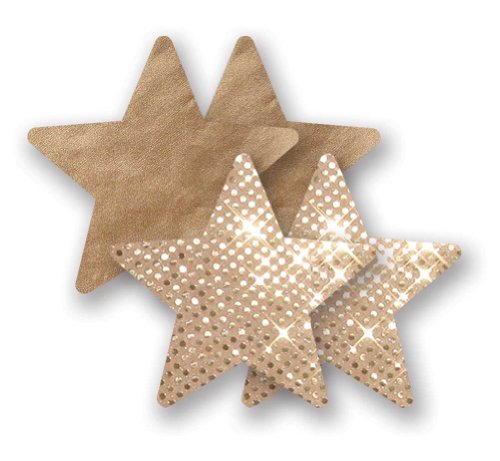 Nippies Gold Sequin Satin Star Waterproof Self Adhesive Fabric Nipple Cover Pasties