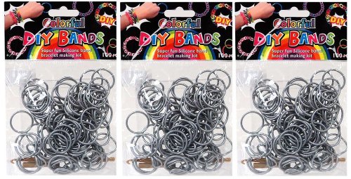 DIY Bands - 300 Count Silver Refill Silicone Bands with Clips and Loom Tool
