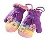 2015 秋冬 【JADE Japan】 キッズ ベビー 子供 赤ちゃん 手袋 花 ミトン 首紐付き あったか 1歳 2歳 3歳 4歳 (パープル)