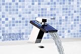 Blue square glass waterfall bath basin taps