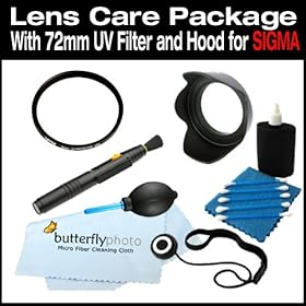 Vivitar 72mm UV Filter and Lens Hood + Care Package For Sigma Lenses