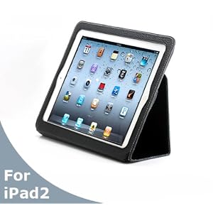 AYL® 100% Premium Genuine Slim Leather Case Folio with Magnetic Closure and 3-in-1 built-in Stand for Apple Ipad 2nd Generation Tablet (Black)