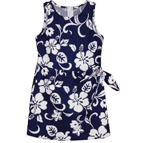 Classic Hibiscus Girl's Hawaiian Aloha Sleeveless Faux Wrap Sarong Dress