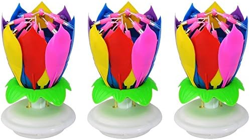 3 PCS of Birthday Candle,Plays Music,with 14 Little Candles and Spins ( Rainbow)