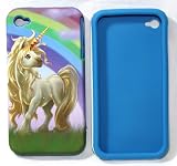 Rainbow Unicorn Horse Two Tone Soft Silicone Case and Hard Case for Apple iPhone 4 / 4G / 4S At&T / Verizon / Sprint + Microfiber Bag