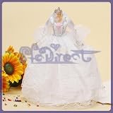 HANDMADE BRIDAL LACE Wedding Gown Dress w/ Veil and Crown for Barbie Doll, Ruffle Neck (White)