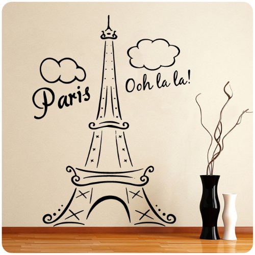 Paris Eiffel Tower Ooh La La Wall Decal Decor France Love Hearts Large