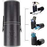 Makeup Brush Holder by The Aurora Collections, Lifetime Warranty, Compact Design Serves Multiple Needs - Travel Jewelry Case, Pencil Case or Holder, and Toiletry Bag - Hard Leather Cup for Protection!