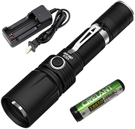 CRELANT V5CS EDC LED Flashlight Tactical Torch CREE XM-L2 1052 Lumens Ultra Bright IPX-8 Waterproof Compact Size(V5CS Cool White+CD10+2400*1)