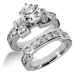 2.25CT F-G Color SI1 Clarity 14KT White Gold Diamond Engagement Ring Set