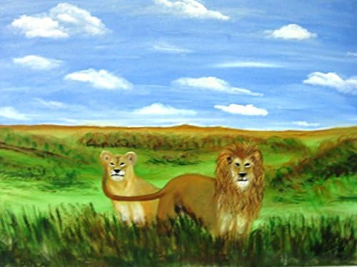 Lions On Guard an Original Hand Painted Oil in full color on 24x18x1 back stapled canvas