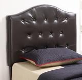 Twin Size Kid Headboard with Button Tufted in Dark Brown Faux Leather