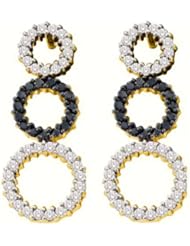 0.78 cttw 14k White Gold Black Diamond and White Diamond Triple Circle Drop Earrings (Real Diamonds: 4/5 cttw)