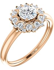 14K Rose Gold Round Cut Diamond Flower Inspired Ring -- LIFETIME WARRANTY