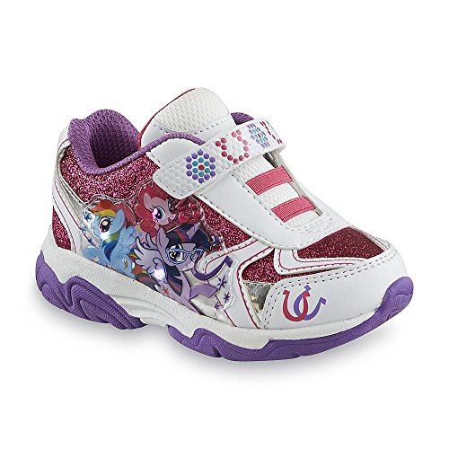 Hasbro My Little Pony Toddler Girl's Sneaker, White/purple Glittered , Light-up