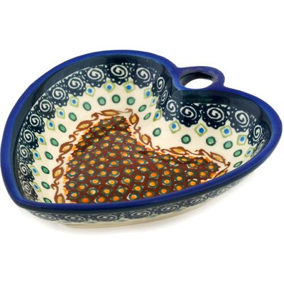 Polmedia Polish Pottery 6-inch Stoneware Heart Shaped Bowl H6409C Hand Painted from Zaklady Ceramiczne in Boleslawiec Poland. 