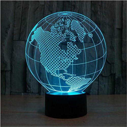 3D Glow LED Lamp - Globe America Art Sculpture Lights Up in Different Colors and Produces Unique Lighting Effects and 3D Visualization - Amazing Optical Illusion