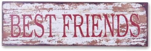 Adeco Decorative Wall Sign Plaque "Best Friends" Red White Home Decor