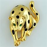 Gold Tone Crawling Leopard Animal Pin Brooch