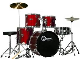 Wine Red 20 Lug Full Size Drum Set with Cymbals Stands Sticks & Stool Gammon Percussion