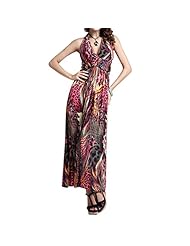 V-neck Floral Print Tropical Print Floor Length Silk Backless Halter Summer Maxi Dress 