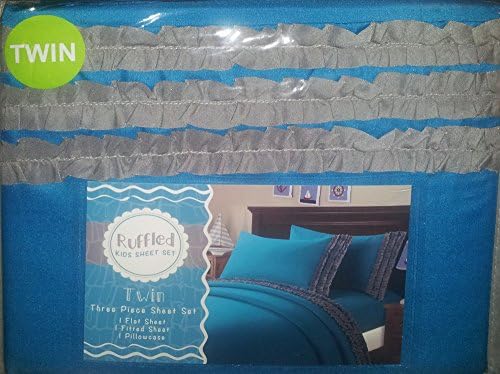 Teal & Grey Ruffled Kids Twin Sheet Set