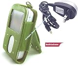 Creative Zen Vision M Carrying Case with Belt Clip (Green) Plus Home/travel Charger for Creative Zen Vision M