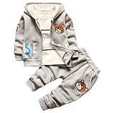 エフティーゾーン(Ftzone)3in1子供服ベビーの女の赤ちゃん男の赤ちゃんの柔らかい綿の上着+上下セット暖かい長袖Tシャツ+ロングパンツセット秋冬防寒保温 (18-24ヶ月, グレー)