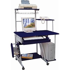 Midnight Blue Home Computer Desk with Pullout Keyboard Platform and CD Storage [HR-RS-8301B-BLUE-GG]