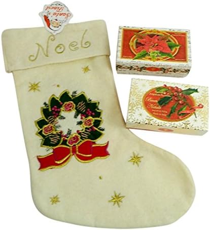 3 Pc Italian Saponifico Artigianale Fiorentino Buon Natale Bath Soap Bundle Poinsettia, Holly Berries Design, Christmas Stocking