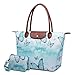 Crest Design Women’s Waterproof Nylon Tote Handbag Top Handle Bag with Wallet 2PCs Purse Set