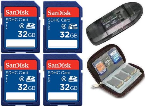 32GB x4 = 128GB SD Sandisk SDHC Class 4 Secure Digital Memory Card Bonus Pack Kit Includes Card Reader and Card Case/Wallet