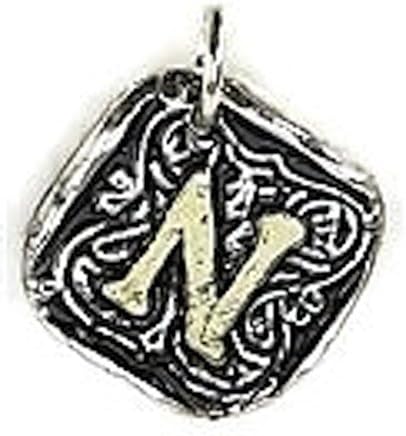 Wax Insignia Brass Silver Plated Wax Seal Charm Roycroft Pendant Initial "N"