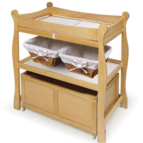 Natural Sleigh-Style Changing Table with Rolling Storage Cart