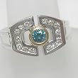 14K Two-Tone Gold Blue and White Diamond Man's Ring