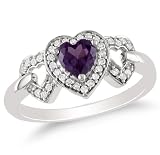 10K White Gold, Diamond and Alexandrite Heart Shaped Ring, (.12 cttw, GH Color, I2-I3 Clarity)