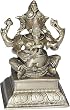 Sitting Ganesa Brass Statue Playing Manjira 4 x 3 x 5.5 inches