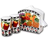 Ceramic Mix Fruit Napkin Holder Table Top Set With Salt Pepper Shakers