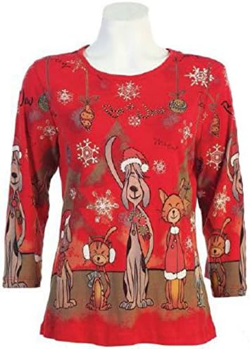 Cactus Apparel Women's Christmas with Cats and Dogs Shirt (Small)