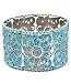 Turquoise-Tone Patina Cuff Stretch Bracelet with Filigree and Flowers Turquoise-Tone Patina Cuff Stretch Bracelet with Filigree and Flowers
