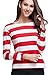 OUGES Women's Long Sleeve Stripe Pattern T-Shirts,Red White Stripe,XX-Large