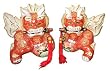 Chinese Fu Dogs (Foo Dogs) with Swords - Hand Painted Porcelain